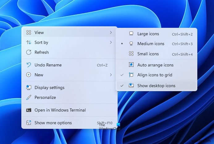 Cách Bỏ ẩn hoặc Ẩn các biểu tượng Màn hình nền trong Windows 11/10 