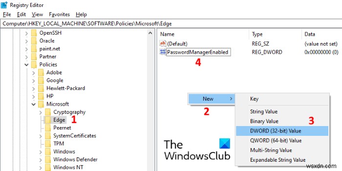 Cách tắt tùy chọn Save Password trong Edge bằng Registry Editor trên Windows 10 