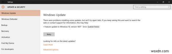 Sửa lỗi Windows Update 0x80070003 trên Windows 11/10 