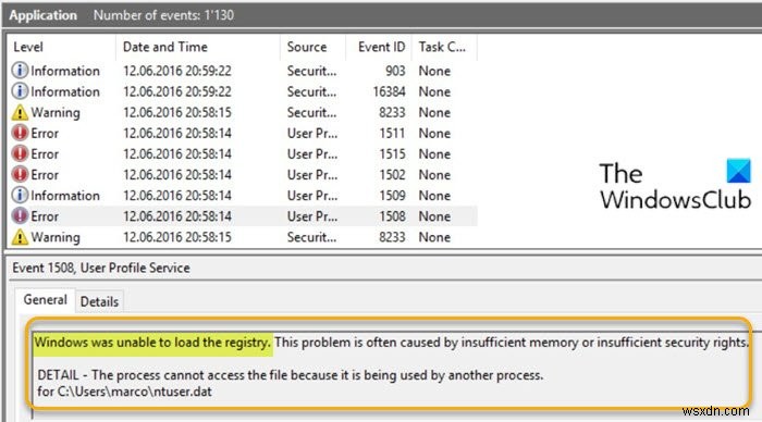 Sửa lỗi Windows không thể tải lỗi đăng ký trên Windows 11/10 