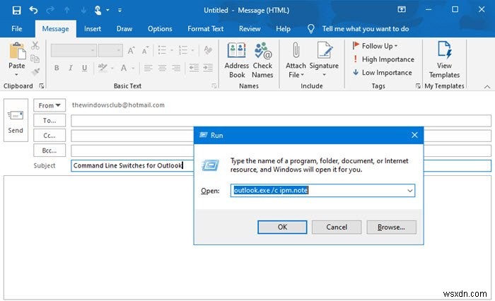 Công tắc dòng lệnh cho Outlook trên Windows 10 