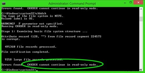 CHKDSK không thể tiếp tục ở chế độ chỉ đọc 