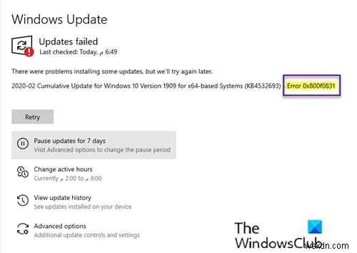 Sửa lỗi Windows Update 0x800f0831 