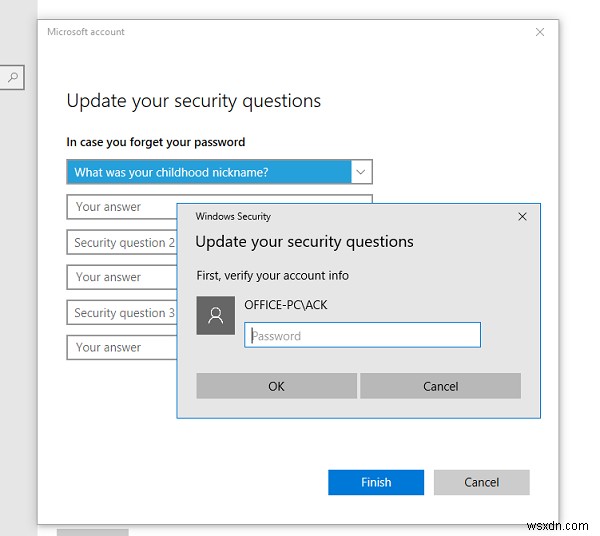 Thêm câu hỏi bảo mật để đặt lại mật khẩu Tài khoản cục bộ của Windows 
