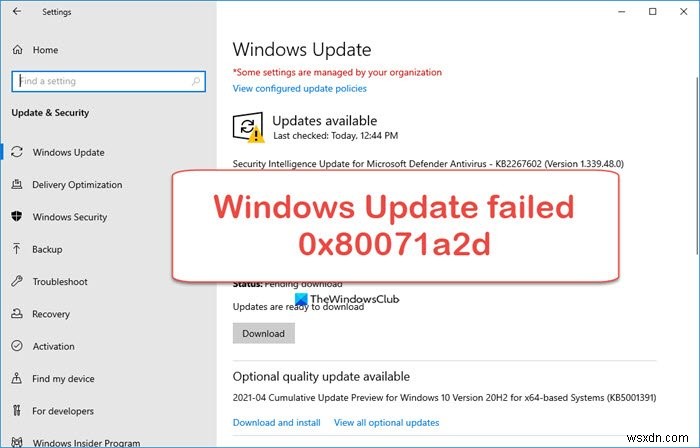 Cập nhật Windows không thành công với mã lỗi 0x80071a2d 