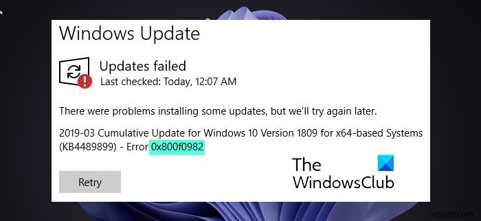 Sửa lỗi cập nhật Windows 0x800f0982 