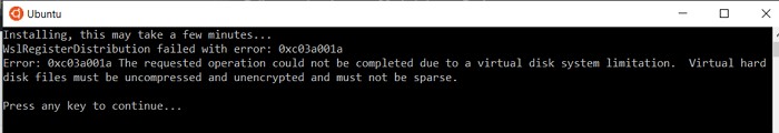 Sửa lỗi WslRegisterDistribution không thành công với lỗi 0xc03a001a khi khởi chạy Ubuntu 