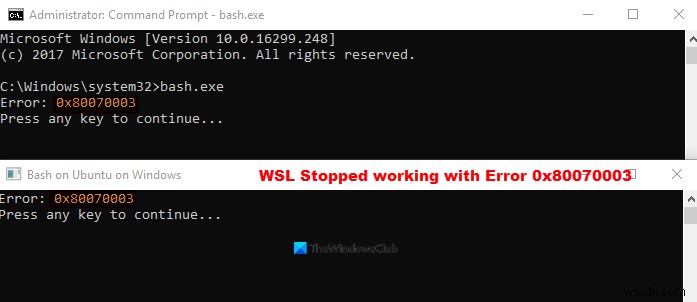WSL ngừng hoạt động với Lỗi 0x80070003 