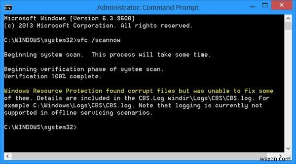 Bảo vệ tài nguyên Windows đã tìm thấy các tệp bị hỏng nhưng không thể sửa một số tệp trong số đó 