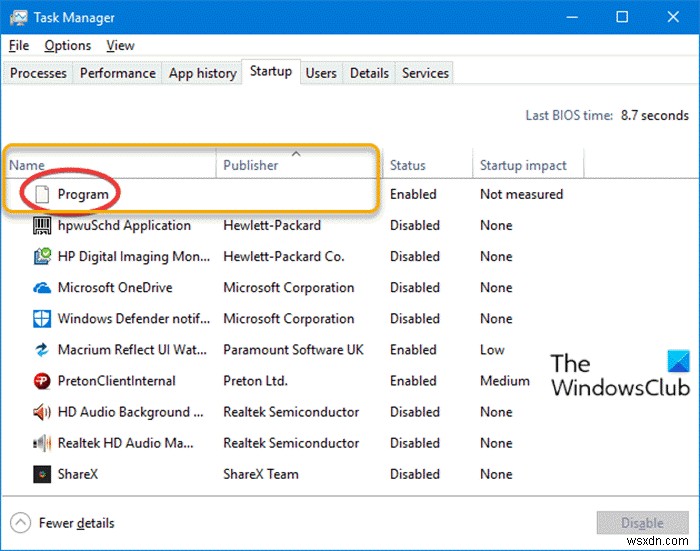 Tab Chương trình trong Khởi động trong Trình quản lý Tác vụ trên Windows 10 là gì? Nó có an toàn không? 