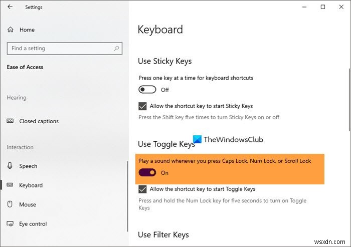 Bật cảnh báo Caps Lock, Num Lock hoặc Scroll Lock trong Windows 11/10 