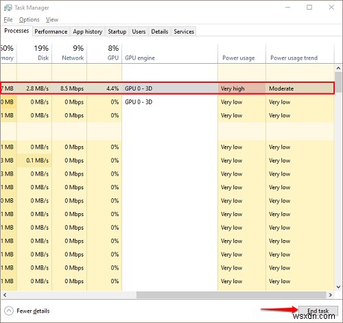Tìm Power Hogs và các ứng dụng sử dụng nhiều pin bằng Trình quản lý tác vụ trong Windows 10 