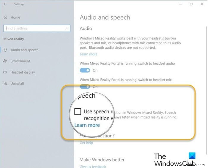 Cách Bật hoặc Tắt Sử dụng Nhận dạng giọng nói trong Windows Hỗn hợp Thực tế trong Windows 10 