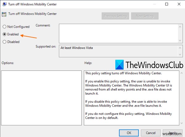 Cách tắt Windows Mobility Center trong Windows 10 