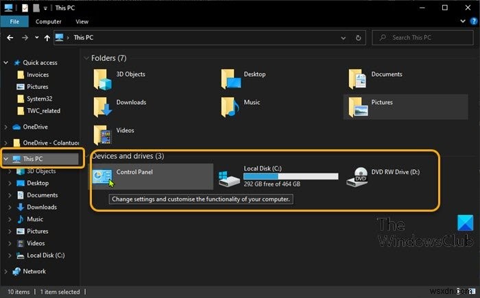 Cách thêm Control Panel vào File Explorer trong Windows 11/10 