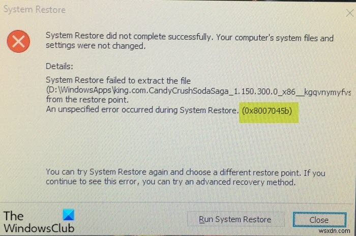 Sửa lỗi Khôi phục Hệ thống 0x8007045b trên Windows 11/10 