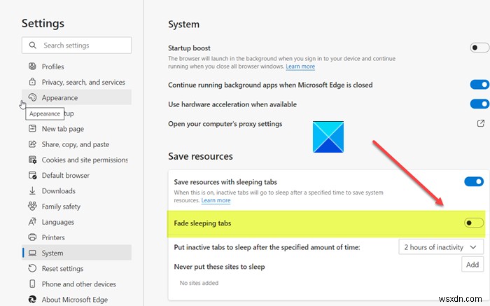 Cách tắt Fade Sleeping Tabs trong trình duyệt Microsoft Edge 