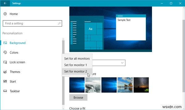 Cách đặt các Hình nền khác nhau trên Màn hình kép trong Windows 11/10 