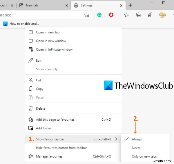 Cách hiển thị Thanh yêu thích trong Microsoft Edge trên Windows 10 
