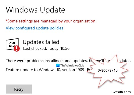 Không cài đặt được bản cập nhật tính năng Windows 10, lỗi 0x8007371b 