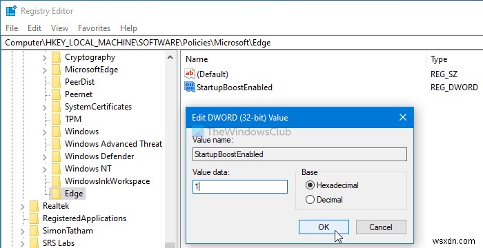 Cách bật hoặc tắt Startup Boost trong Edge bằng Registry hoặc Group Policy Editor 