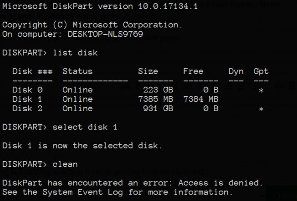 DiskPart đã gặp lỗi:Quyền truy cập bị từ chối 