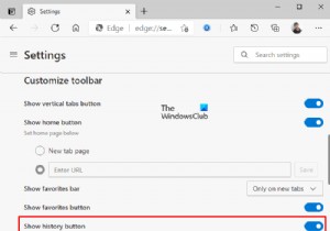 Nút Hiển thị hoặc Ẩn Lịch sử trên Thanh công cụ trong Microsoft Edge 