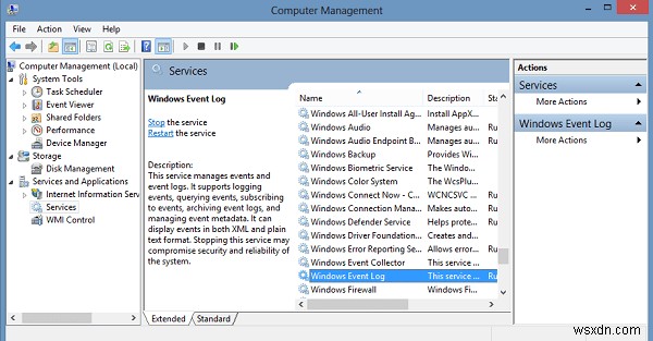 Windows Event Log Service không khởi động hoặc không khả dụng 
