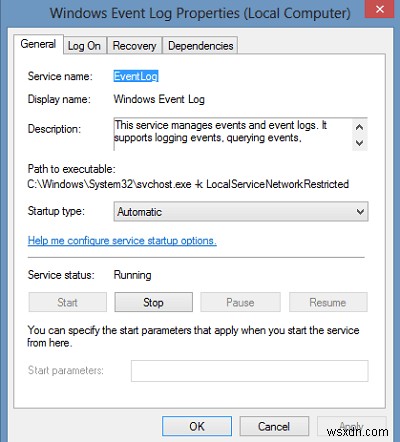 Windows Event Log Service không khởi động hoặc không khả dụng 