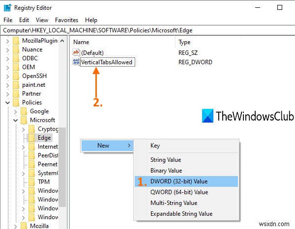 Tắt các tab dọc trong Microsoft Edge bằng Registry trong Windows 10 