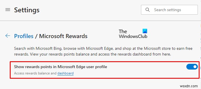 Hiển thị hoặc ẩn Điểm thưởng Microsoft trong Hồ sơ Edge 