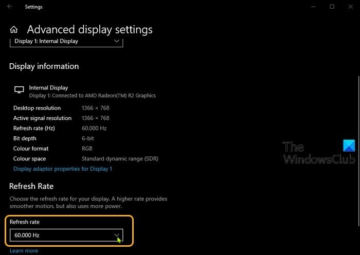 Tùy chọn 144Hz không hiển thị trong Tùy chọn hiển thị của Windows 11/10 