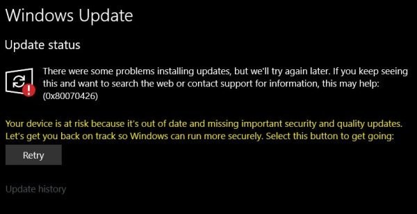 Sửa lỗi 0x80070426 cho Microsoft Store và Windows Update 