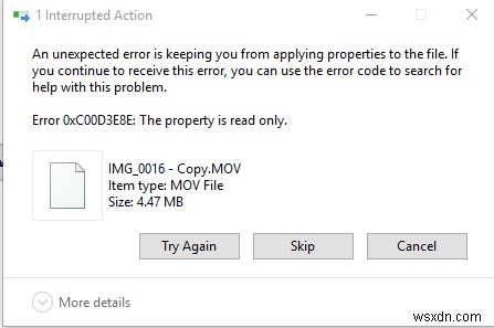Sửa lỗi 0xC00D3E8E, Thuộc tính chỉ đọc trên Windows 11/10 
