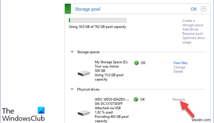 Cách đổi tên Ổ đĩa vật lý trong Nhóm lưu trữ cho Không gian lưu trữ trong Windows 10 