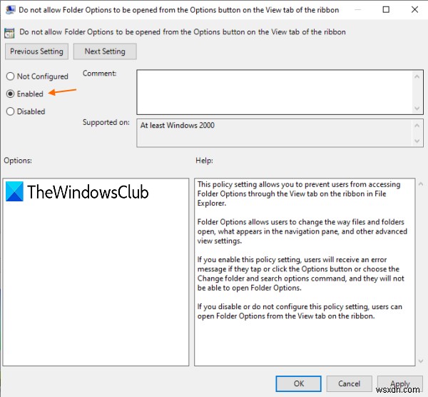 Cách bật hoặc tắt quyền truy cập vào Tùy chọn thư mục trong Windows 11/10 