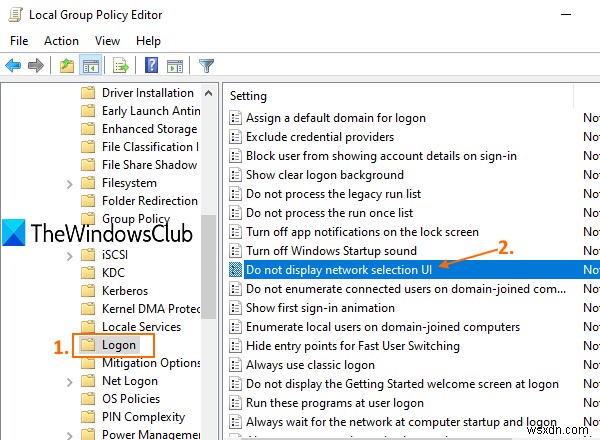 Hiển thị hoặc ẩn biểu tượng Mạng trên Màn hình đăng nhập và Màn hình khóa trong Windows 10 