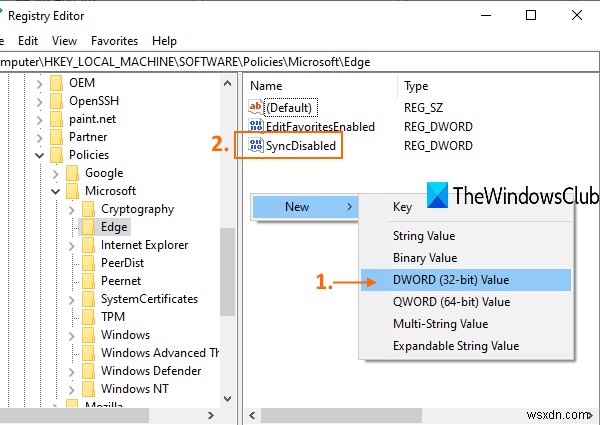 Cách bật hoặc tắt đồng bộ hóa cho tất cả các cấu hình trong Microsoft Edge bằng Registry 