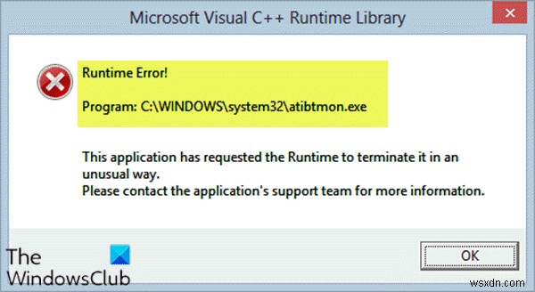 Sửa lỗi atibtmon.exe Runtime khi ngắt kết nối dây nguồn AC 