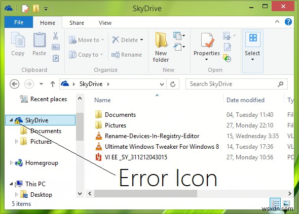 Biểu tượng lỗi Dấu chấm than OneDrive trong Windows File Explorer 