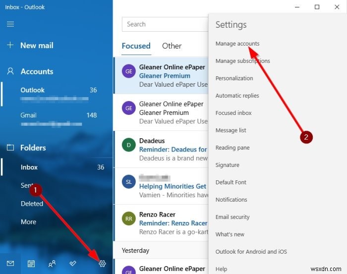 Cách thay đổi thứ tự tài khoản email trong ứng dụng Windows 10 Mail 
