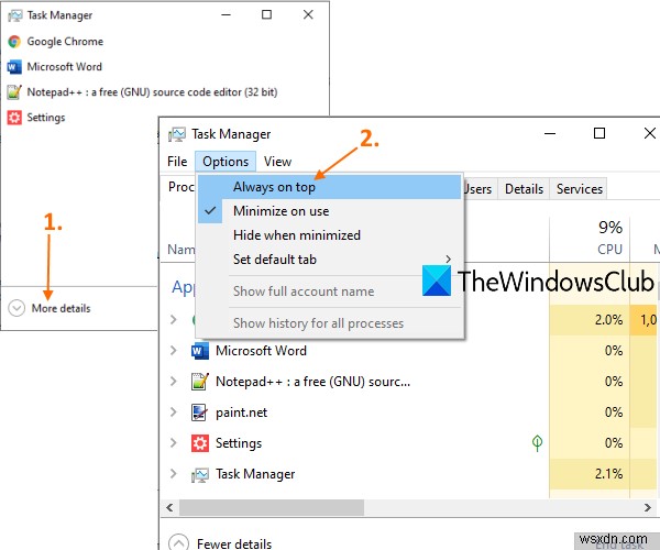 Cách giữ Trình quản lý tác vụ luôn ở trên cùng trong Windows 11/10 