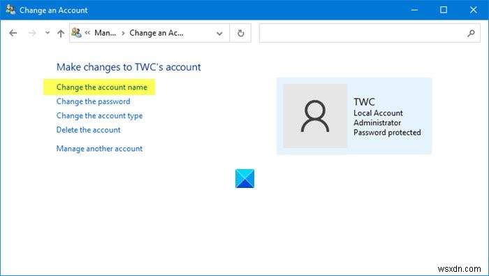 Cách thay đổi Tên tài khoản người dùng trong Windows 11/10 