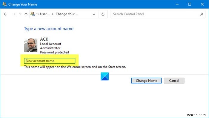 Cách thay đổi Tên tài khoản người dùng trong Windows 11/10 