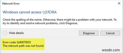Khắc phục mã lỗi 0x80070035, Không tìm thấy đường dẫn mạng trên Windows 11/10 