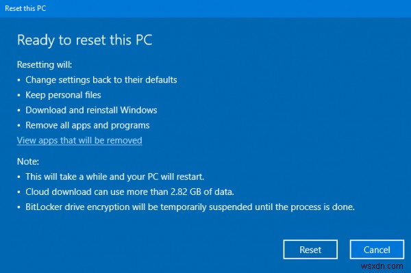 Cloud Reset cho phép bạn cài đặt lại hoặc đặt lại Windows 11/10 thông qua tùy chọn tải xuống Cloud 