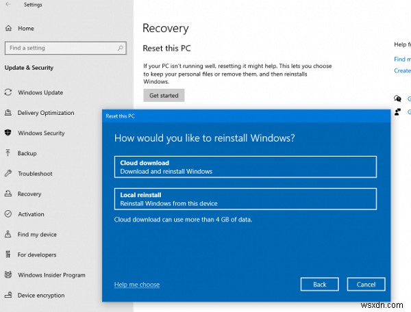 Cloud Reset cho phép bạn cài đặt lại hoặc đặt lại Windows 11/10 thông qua tùy chọn tải xuống Cloud 