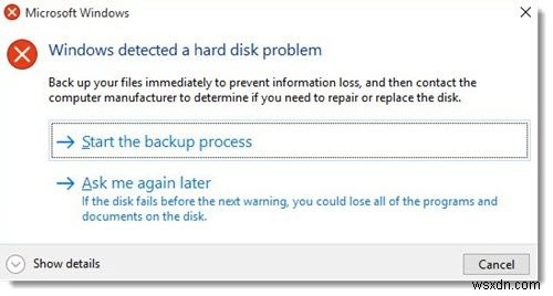 Cửa sổ phát hiện một vấn đề đĩa cứng 
