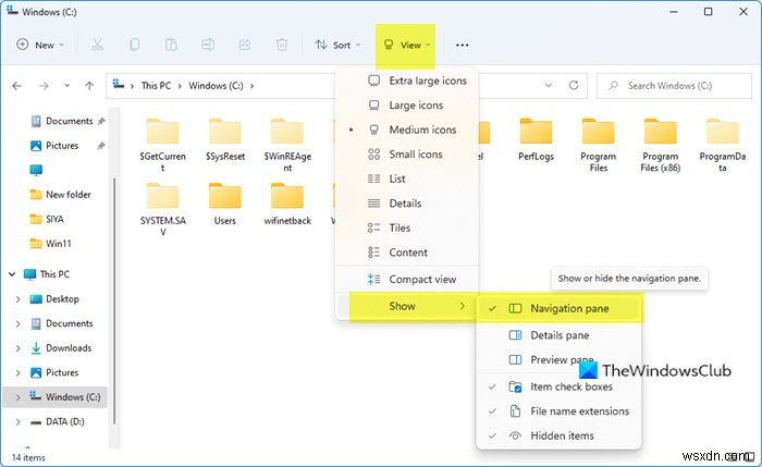 Ngăn dẫn hướng File Explorer bị thiếu trong Windows 11/10 
