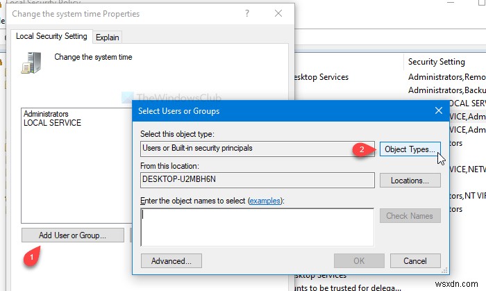 Cho phép hoặc chặn Người dùng chuẩn thay đổi Múi giờ và Giờ Hệ thống trong Windows 11/10 